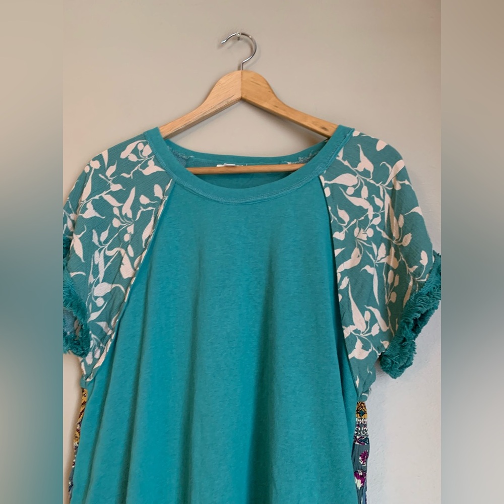 Umgee blouse, short sleeve shirt mixed prints media coastal boho festival - Picture 4 of 9